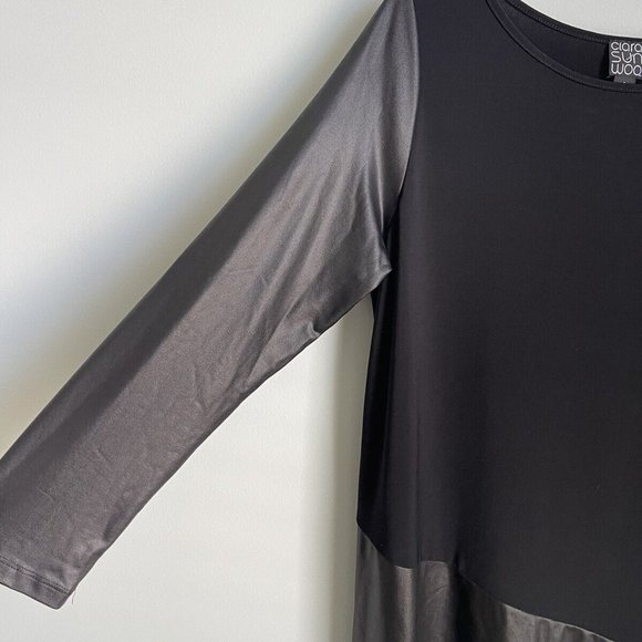 Clara Sun Woo Black Vegan Liquid Leather Asymmetrical Tunic Top - Picture 4 of 6